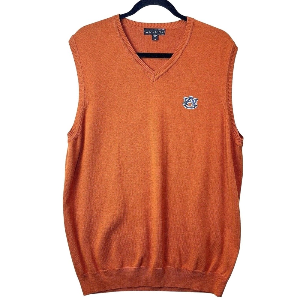 Colony Auburn Tigers Sweater Vest Men M Orange Knit V-Neck Collegiate Gameday AU